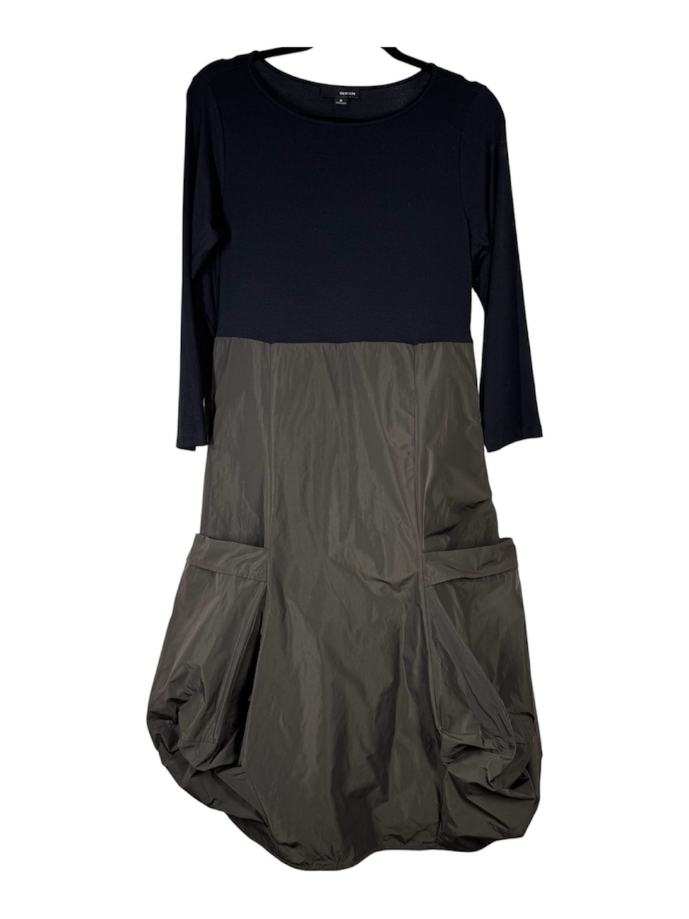 Sun Kim Mixed Fabric Balloon Hem Cocoon Dress LagenLook Pockets Size Small